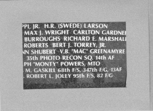 The 35PRS engraving on the Tony LeVier Monument at the P-38 National Association & Museum (Courtesy Ms. Aileen Garra-Lim)