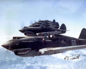 Curtiss Tomahawk fighters of the 3rd Squadron, 1st American Volunteer Group - "Flying Tigers" over China, photographed in 1942 by AVG pilot Robert T. Smith.  (Courtesy Wikipedia)